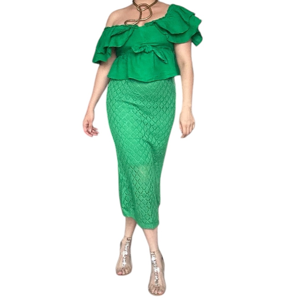 Green Off-Shoulder Ruffled Skirt Set - Women - Small - Picture 6 of 6